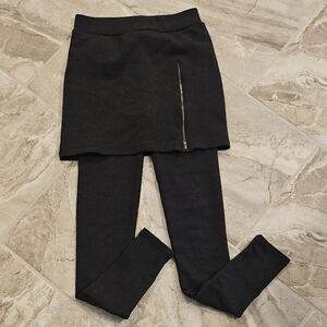 Skirted Leggings with Side Zip - Black